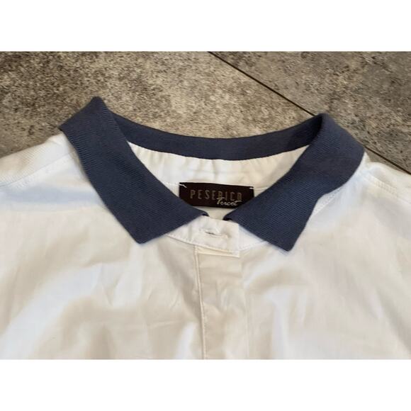 Peserico Tricot Poplin Short Sleeve White Shirt Blue Collar 42 US Medium Ribbed - Picture 4 of 11